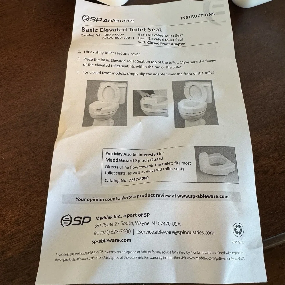 SP Ableware Basic Open-Front 3-Inch Elevated Toilet Seat - New (open box)
